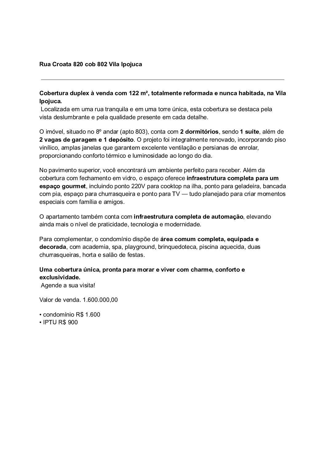 Cobertura duplex à venda com 122 m², totalmente reformada e nunca habitada, na Vila Ipojuca.