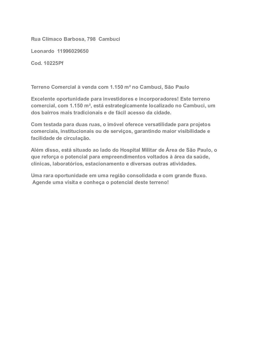 Terreno Comercial à venda com 1.150 m² no Cambuci, São Paulo